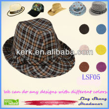 LSF05 Ningbo Lingshang 2014 Beautiful Checked Fabric Fedora warm hats
